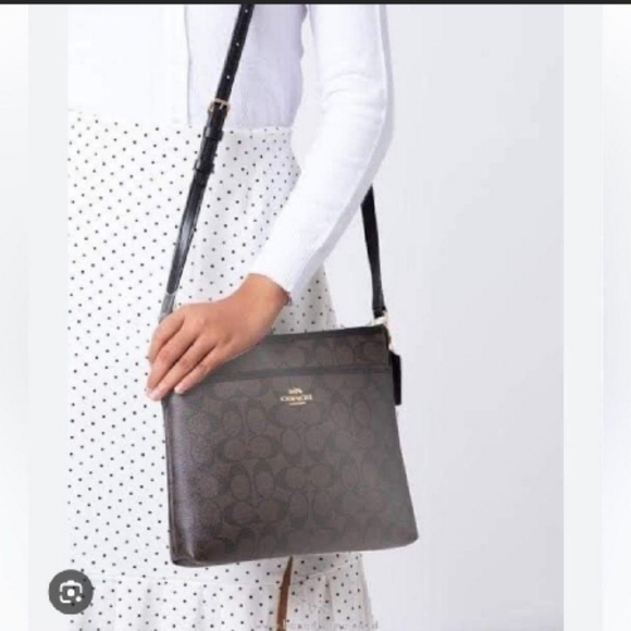 COACH Signature File Crossbody F29210 Brown /Black Coated Canvas Bag - Picture 11 of 11